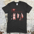 Black t-shirt with Night of the Living Dead design #2 featuring group of characters in eerie red tones on dark background