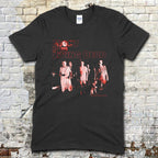 Black t-shirt with Night of the Living Dead design #2 featuring group of characters in eerie red tones on dark background