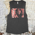 Pieces muscle tank - Torn Asunder edition featuring torn photo collage design with vintage romantic imagery on dark fabric