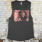 Pieces muscle tank - Torn Asunder edition featuring torn photo collage design with vintage romantic imagery on dark fabric