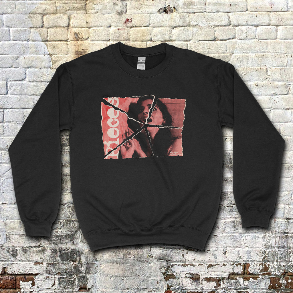 Pieces -Torn Asunder Edition sweatshirt with torn vintage photo graphic of a couple on black fabric background