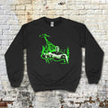 Black Plan 9 From Outer Space sweatshirt with green glowing UFO beam and man carrying woman graphic on front