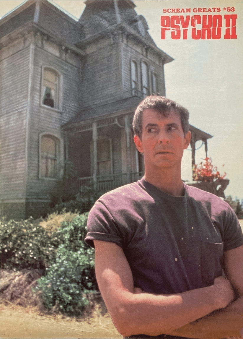 Fangoria Magazine #78 cover featuring Psycho II scene with man in purple shirt standing outside vintage house
