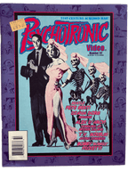 Cover of 'Psychotronic Video' magazine with a couple and skeletons on a purple border.