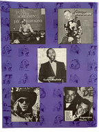 Collage of album covers and portraits on a purple background with additional illustrations.