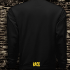 Rear of black sweatshirt