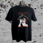 Black t-shirt with graphic design and 'Tenebrae' text on a textured wall background