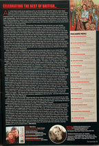 Back cover of a magazine or book with text and images, featuring a menu on the right side.