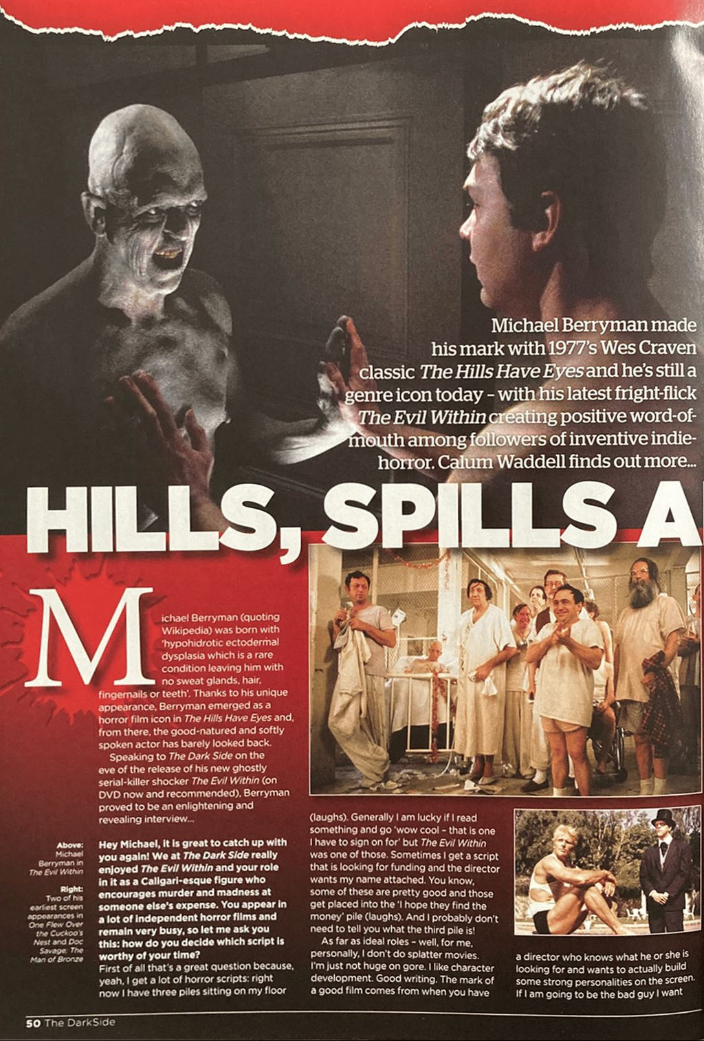 Magazine article about 'The Hills Have Eyes' with images of a man and a woman, and a scene from the film.